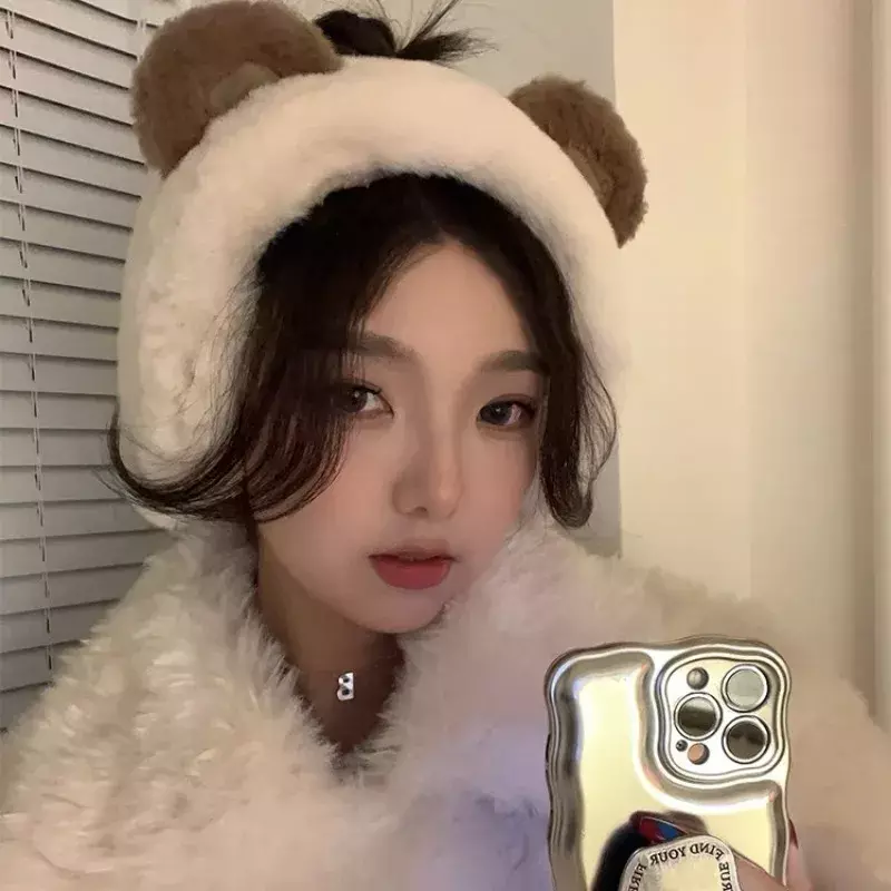 Cute Bear Ear Earmuffs Winter Plush Thicken Windproof Chill-proof Warm Hair Band Makeup Hair Hoops Women Ear Protection Cover