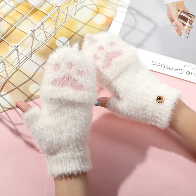 1 paio di guanti invernali senza dita guanti convertibili caldi copri patta guanti per zampe di gatto per le donne Cosplay per il freddo