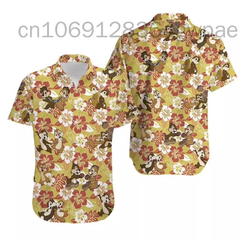 Гавайские рубашки Disney Chip and Dale, мужские летние модные рубашки с коротким рукавом, мужские и женские повседневные пляжные рубашки, Гавайские рубашки Disney
