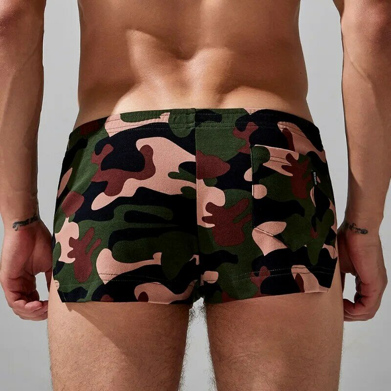 Mannen Camouflage Print Aro Broek Katoenen Boxershort Trunks Lage Taille Side Split Naadloze Boxershort Ademend Ondergoed 2xl
