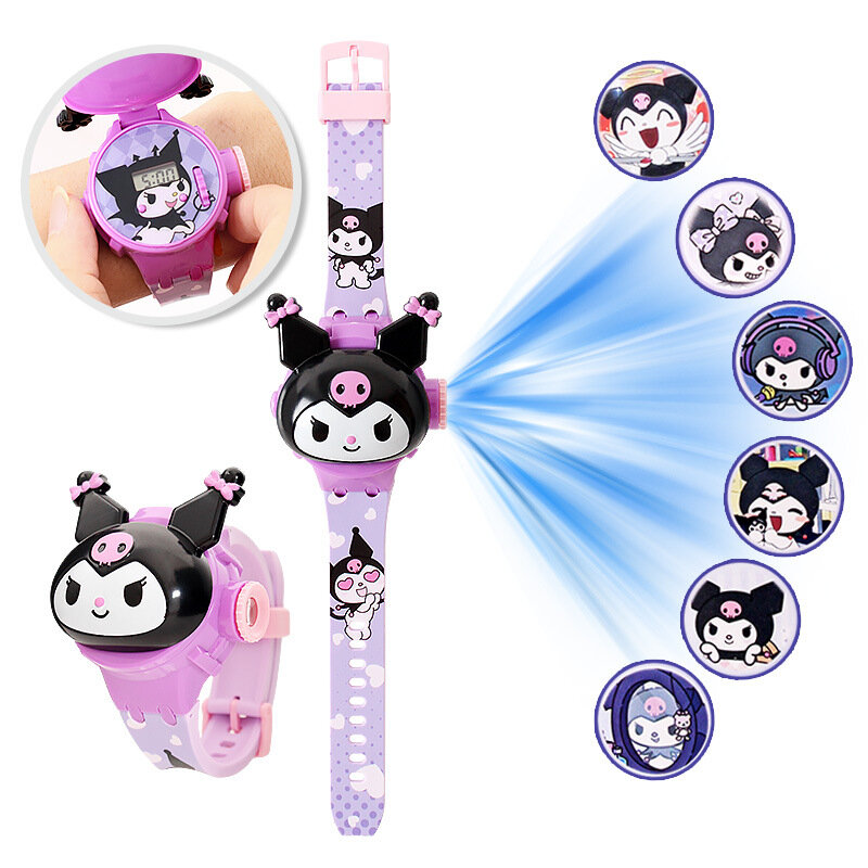 Reloj de Proyección con patrón 3D de Hello Kitty para niñas, Relojes LED Kuromi de dibujos animados, juguetes para niños, reloj de pulsera, regalo