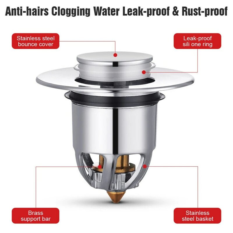 Bathroom Sink Strainer Bath Plug Stopper Universal Press Bounce Basin Pop Up Drain Filter  Hair Catcher Filter Drain Hole Plug
