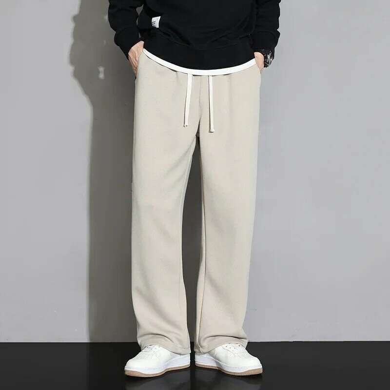 Pantalones de chándal holgados para hombre, pantalones de pierna ancha transpirables para exteriores, Jogging coreano, novedad de 2024