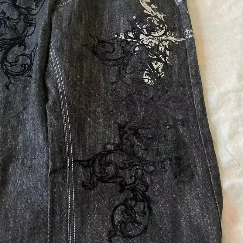Jean rétro américain Fjadt gothique, pantalon large taille haute, grand motif, vêtements de rue, Y2K, 2024