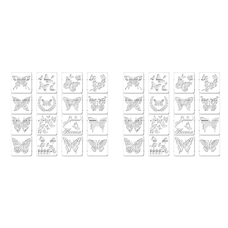 32Pcs Reusable Butterfly Stencils Butterfly Template Art Painting Stencils for Paint Craft Wall DIY Decor (6 x 6 Inches)
