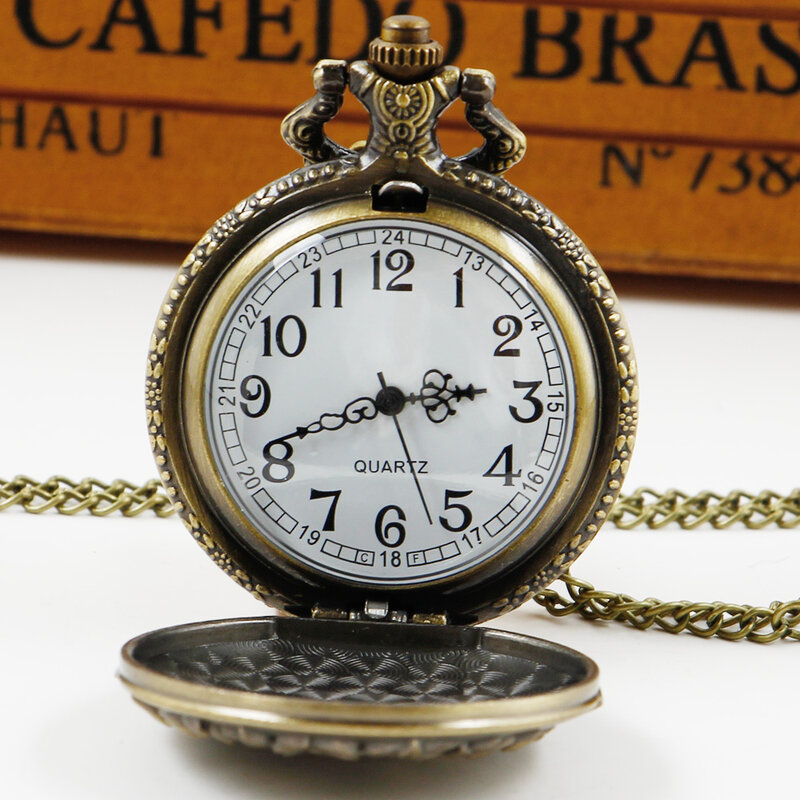 Bronze Tree of Life Pattern Pocket Watch Antique Necklace fob Clock with Chain Quartz Clock for Men Women