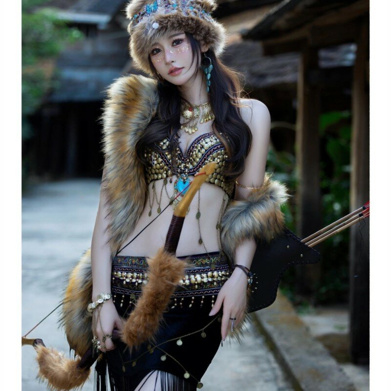 이국적인 부족 의류 민족 스타일 사진 테마, 여성 개성, Xishuangbanna 여행 사진