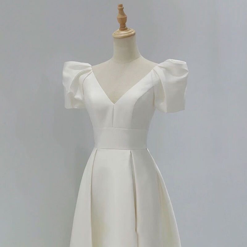 Gaun pernikahan Satin putih untuk pengantin elegan leher V panjang Prom pesta tamu malam gaun wanita musim panas 2023 vestidos Formal