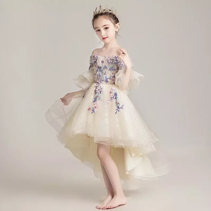 Vestido infantil com fios macios, performance de piano, flor ocidental, novo, primavera, 24