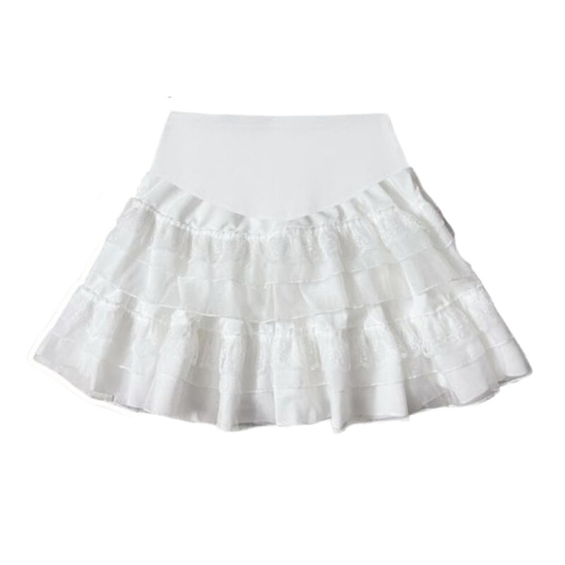 2024 Summer Maternity Cake Skirts Sweet Ruffles Patchwork Lace Ball Gown Skirt High Waist Pregnant Woman Organza Belly Skirt