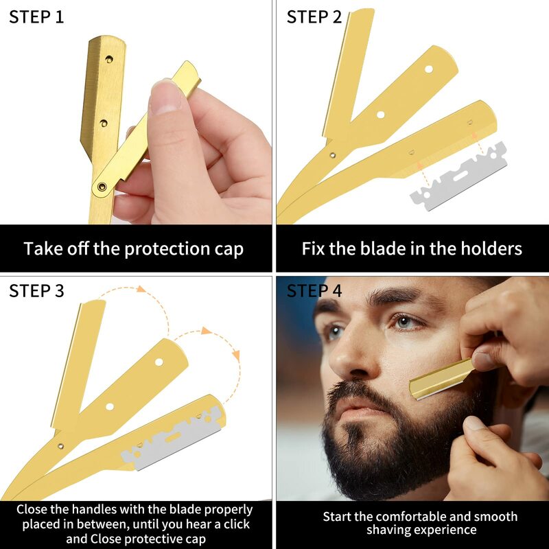 Soporte para cuchilla de afeitar, afeitadora Manual, herramienta de afeitado de cejas y barba, navaja de barbero plegable de acero inoxidable