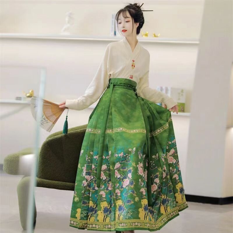 オリジナルの中国の馬のフェイススカート,伝統的な毎日の服,改善された漢服のアンティークスタイルのスカート