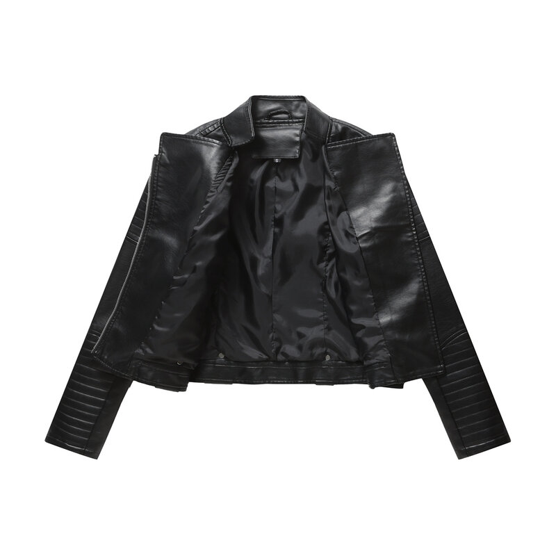 2023 leather jacket with belt long sleeved spring and autumn thin women's jacket European and American V-neck PU jacket
