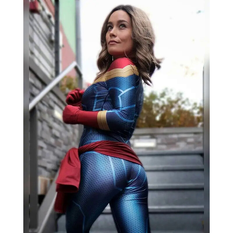 Halloween Carol Danvers Cosplay Fato de super-herói Zentai Suit para mulheres e meninas, bodysuit feminino para adultos e crianças