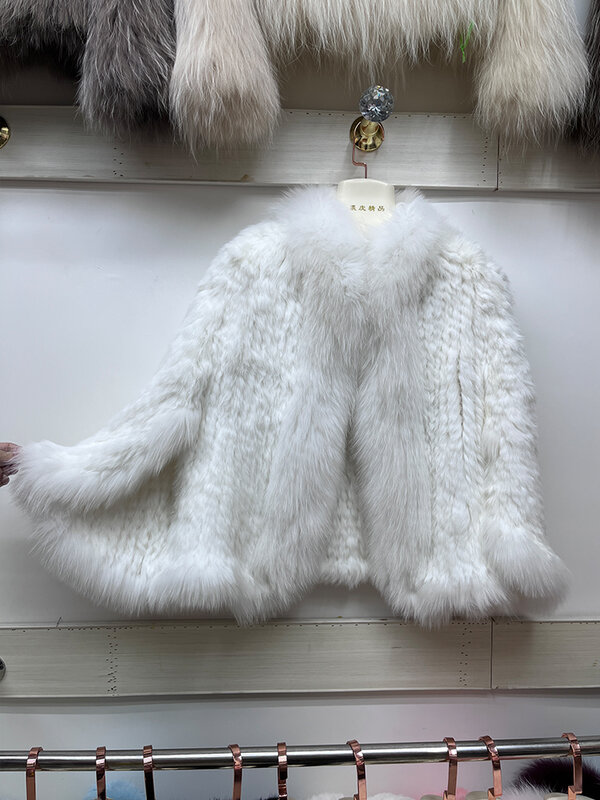 2024 naturalne futro królika koszula z nietoperzem płaszcze damskie nowe prawdziwy lis kurtki z futrzanym kołnierzem luksusowe odzież damska