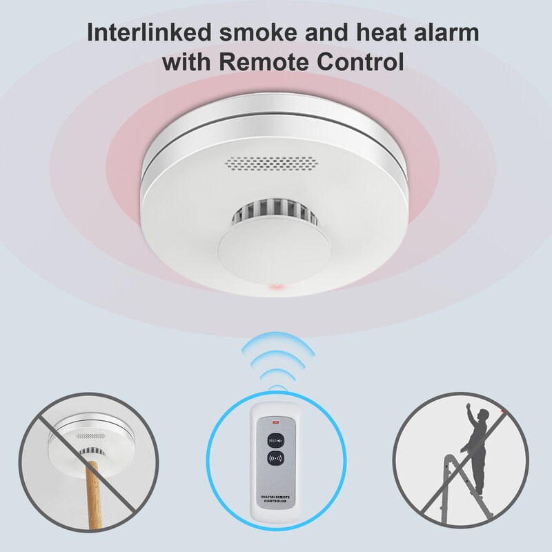 Detektor asap, Panas & karbon monoksida nirkabel interkoneksi 10 Yeas baterai perlindungan keamanan rumah Alarm asap