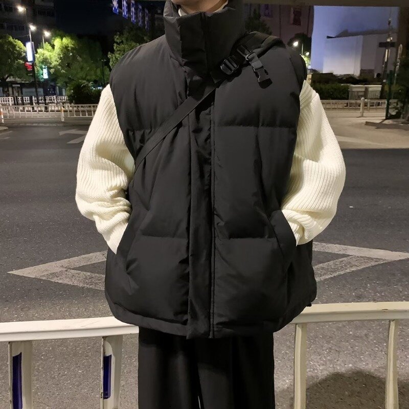 Męskie parki zimowe w stylu Vintage grubsze kamizelki M-5XL odzież zimowa koreańska modna luźna, dopasowana, prosta bufiaste kurtki szyk