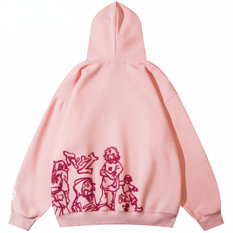 Padrão engraçado dos desenhos animados das mulheres moletom com capuz, vestido de rua, pulôver rosa, roupas Harajuku, outono