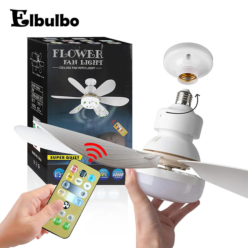 Elbulbo 20 Inch LED Light Intelligent Remote Control Fan Light E27 Interface Light Bulb 3 Color Bedroom Ceiling Fan Night Lights
