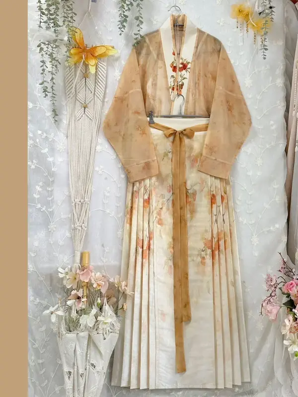 Hanfu-falda de cara de caballo China Original para mujer, Falda bordada tradicional China de la dinastía Ming, falda de poni con cara de caballo, otoño