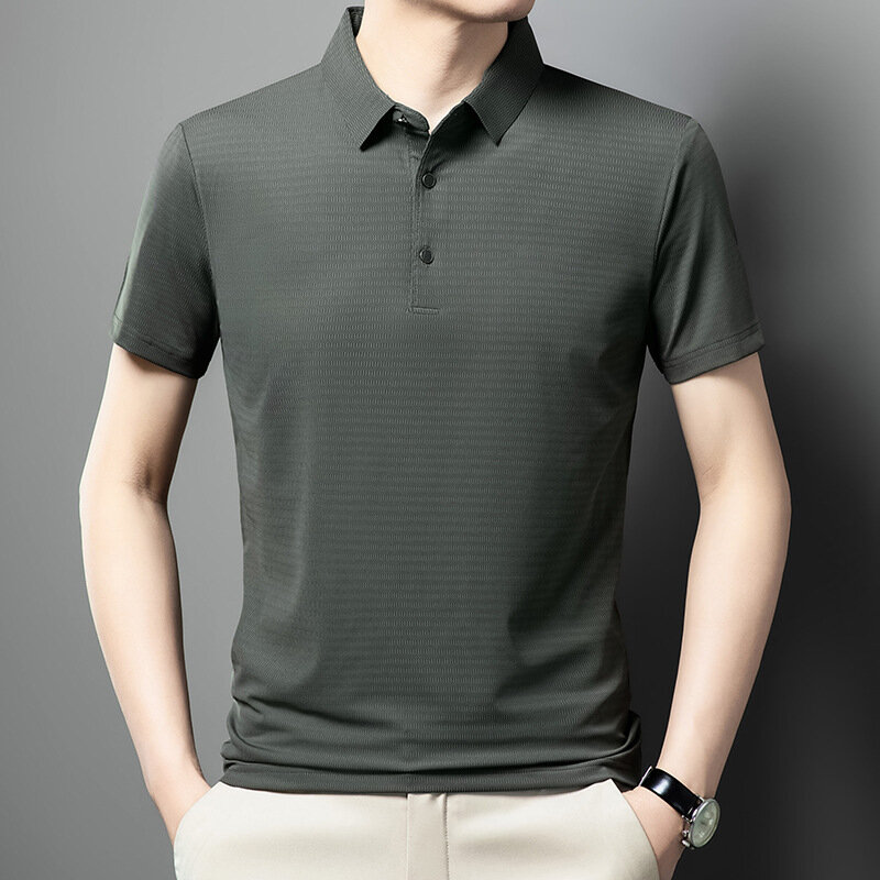 2024 New Polo Shirt Men's Short-sleeved Business Casual Lapel Half-sleeved T-shirt Fit Breathable Tops
