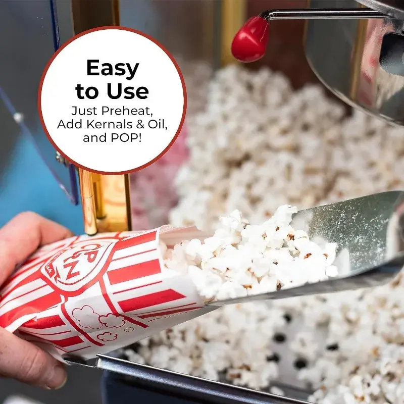Mesin pembuat Popcorn-dengan 8 Oz ketel membuat hingga 32 Cups-mesin Popcorn Vintage gaya teater film-biru laut & emas