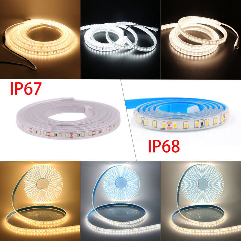 Lampu setrip LED antiair 2835 12V 24V DC IP67 IP68 putih hangat alami 120Led/m lampu pita LED fleksibel Super terang 0.5m 5m 10m