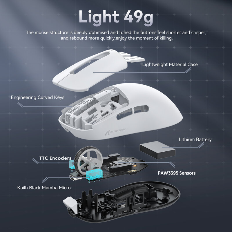 Attack Shark X3 26000 ultralight 49g gamer rgb usb wired optical ergonomic bluetooth pc wireless Macro programming gaming mouse