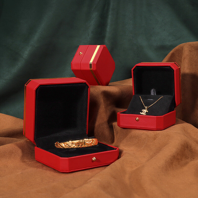 صندوق خاتم من الجلد الصناعي ثماني الأضلاع ، صندوق تعبئة مجوهرات راقي ، صندوق سوار ، قلادة ، قلادة ، صندوق قرط ، علبة تخزين مجوهرات