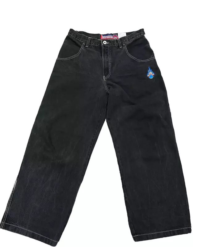 JNCO-pantalones vaqueros holgados con patrón de póker para hombre, Jeans negros Harajuku, pantalones góticos de cintura alta, pantalones de pierna ancha, ropa de calle, Hip Hop, Y2K