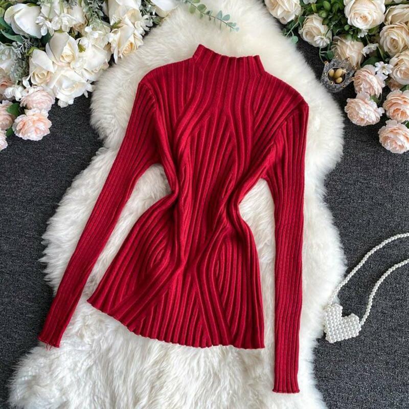 Trendy Pullover Bluse Comfy Polyester Casual Pullover Gestrickt Einfarbig Langarm Pullover Bluse