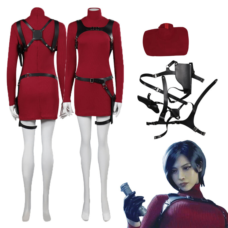 Resident 4 Cos Ada Wong Cosplay Kostuum Outfits Fantasie Jurk Cheongsam Halloween Carnaval Pak Accessoires Voor Vrouwen Rolspel