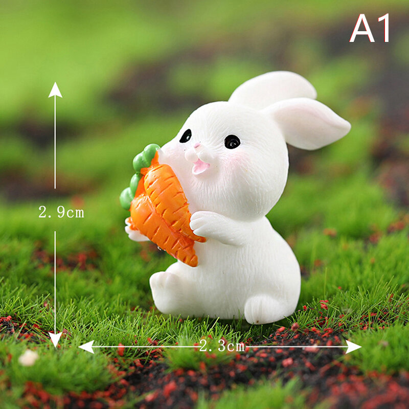 만화 흰색 토끼 당근 파라다이스 월드 시리즈 마이크로 조경 송진 장식 공예, 귀여운 동물 원예 액세서리, 1 개