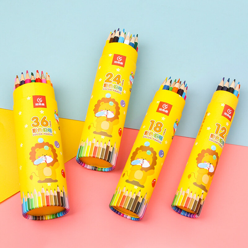 مجموعة برميل الرصاص الملون للطلاب ، أقلام الرسم الملونة ، أقلام التلوين ، 12 ، 18 ، 24 ، 36 لونًا