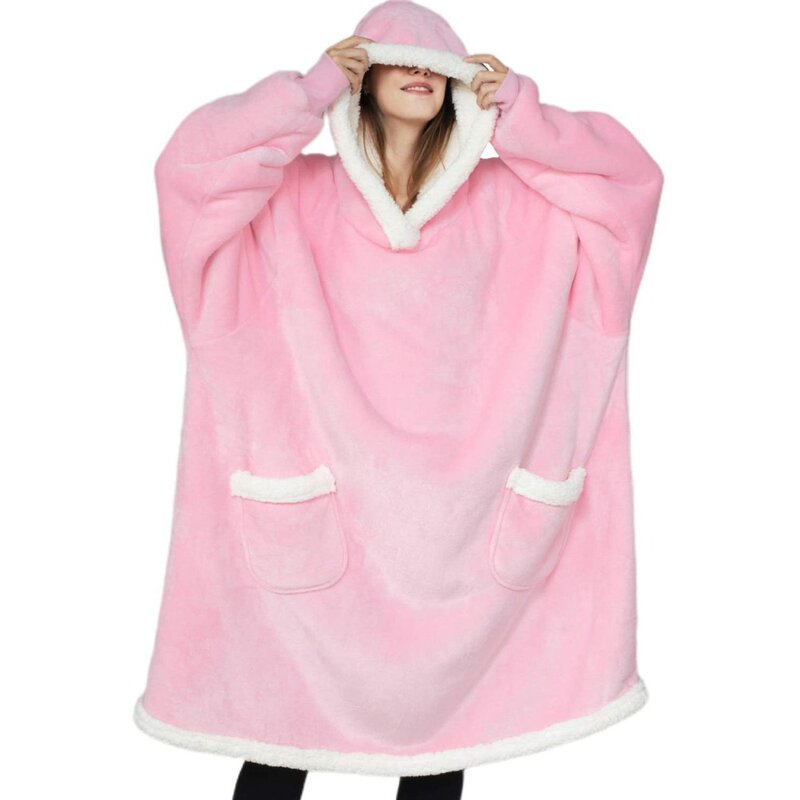따뜻한 두꺼운 TV 후드 스웨터 담요, 남녀 공용 거대한 주머니, 성인 및 어린이 양털 무게 담요, 침대용, 가정 여행