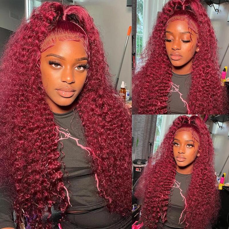 99j Burgundy Lace Front Human Hair Wig 30 Inch Loose Deep Wave Frontal Wig 13x6 Hd Pre Plucked Transparent Lace Wigs For Woman