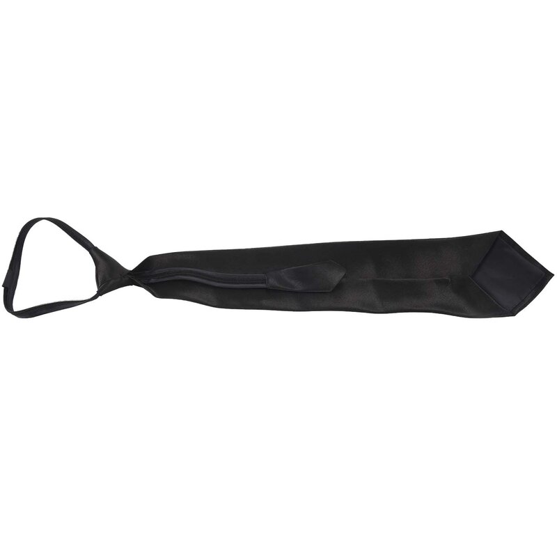 Corbata de poliéster con cremallera para hombre, color negro liso