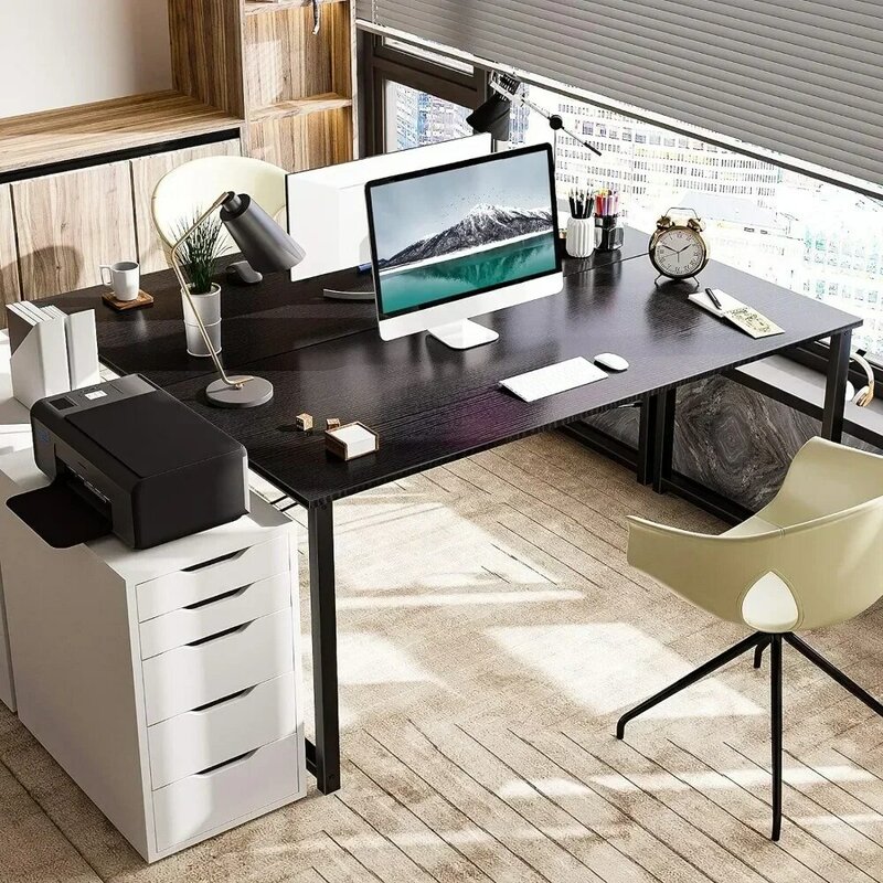 55 Inch Computer Desk Study Student Writing Desk Office Desks Black Table Reading Gamer Room Organizer Laptop Accessories Tables