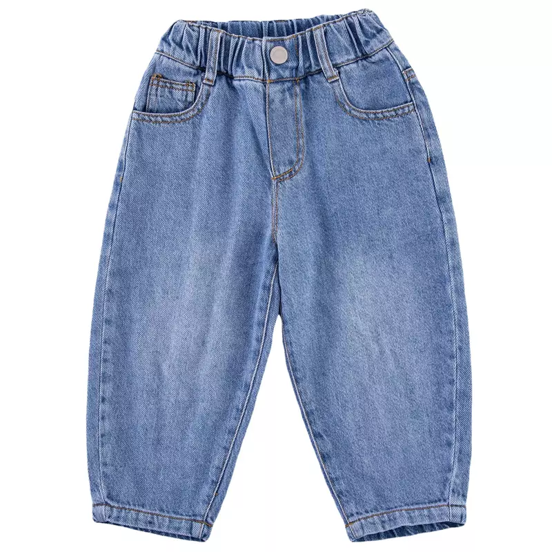 Celana panjang Denim longgar anak-anak, pakaian Jeans kaki lurus serbaguna bayi perempuan Harem kasual modis musim gugur