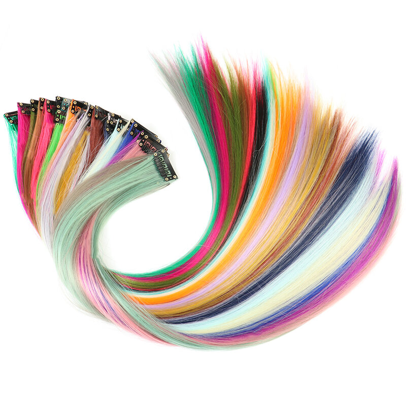 Długie proste kawałki włosów Kolorowe przyjęcie podkreślające doczepy z włosów Niewidoczne bezszwowe doczepy z włosów Włókno syntetyczne Jednoczęściowe
