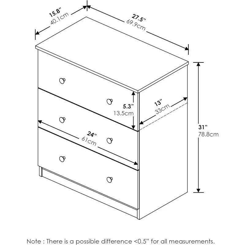 Tidur Simple Design Dresser, 3-Drawer Knob, Americano