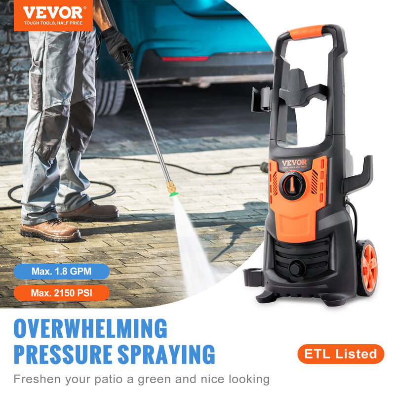 VEVOR 2150/2300PSI Electric Pressure Washer Portable With Copper Core Motor Multifunction Pressure Washer Powerful Water Gun