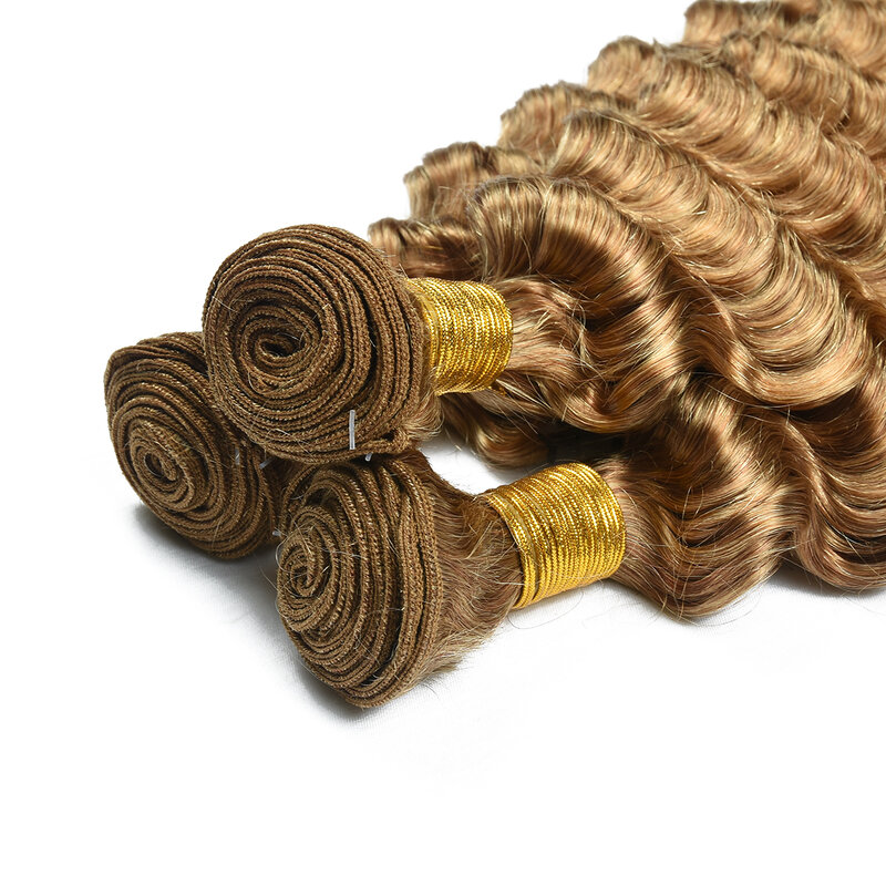 Extensiones de cabello humano ondulado, mechones de pelo peruano Remy, rubio miel, 1/3, #27