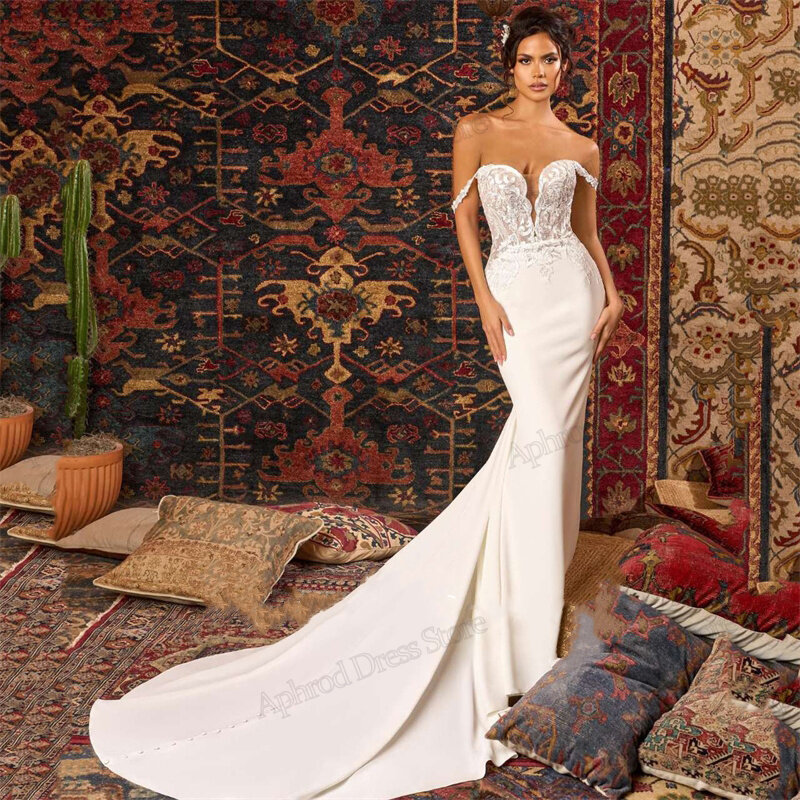 Gaun pengantin indah gaun pengantin Satin applique renda gaun bahu indah untuk pengantin wanita gaun pengantin 2024