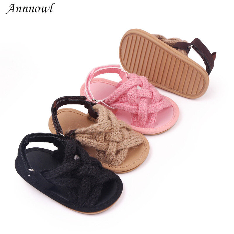 Sandálias de couro sola de entulho recém-nascido, calçados infantis de bebê, 1 ano, artigos de marca, verão