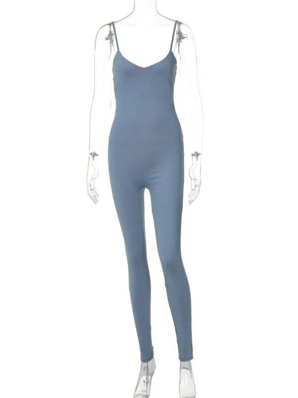 Hot Summer Suspender Jumpsuits Women 2024 Sexy Elegant Sleeveless Sports Yoga Bodysuit V-neck Fitness Overalls Blue Streetwear