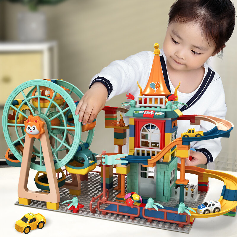 Mármore executar arquitetura castelo blocos de construção carro figuras ação amigos crianças brinquedos educativos para meninos presentes natal