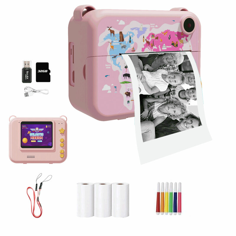 Детская цифровая камера мгновенная печать для детей термопечать камера мгновенная печать фото камера игрушки видео 32G рождественские подарки