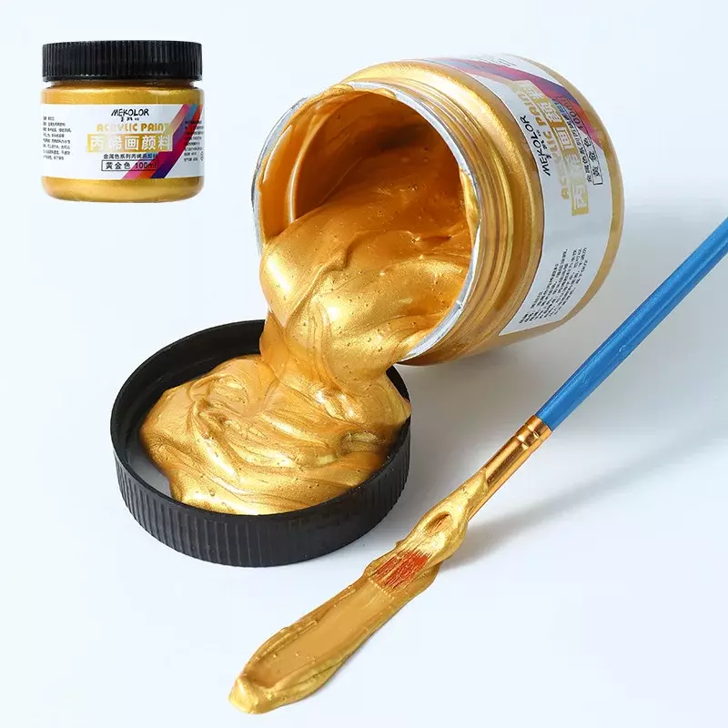 100ml Gold Acrylic Paint Pigment Metallic Color Waterproof Gypsum Statuary Coloring DIY Textile Painting Graffiti Art Supplies