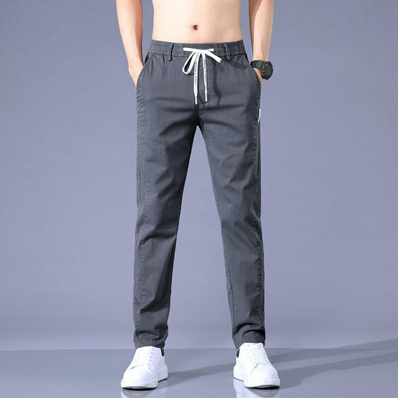 Pantalon de proximité slim respirant pour homme, pantalon décontracté pour homme avec poches à la taille élastique, longueur de rinçage doux